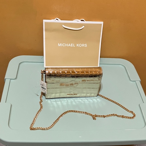 Michael Kors Jet Set Pale Gold Croc-Embossed leather Crossbody Bag - Picture 1 of 9